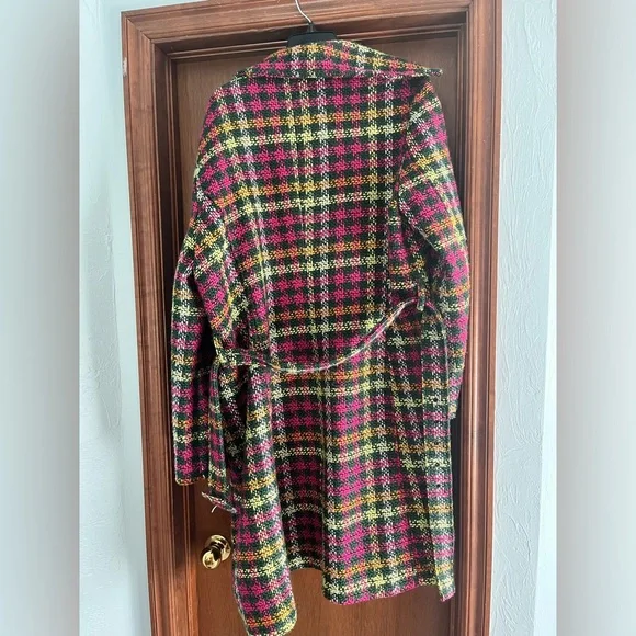 ModCloth Green and Pink Plaid Car Coat-XL - Picture 5 of 6